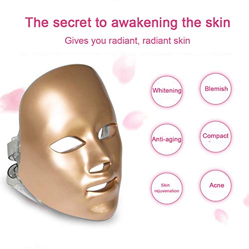 DNNAL Facial Instrumento De Belleza 7 Luz de Color Máscara LED Rejuvenecedor de la Piel Tratamiento casero SPA Rejuvenecimiento de la Piel Cuidado de la Belleza Masajeador,Blanco