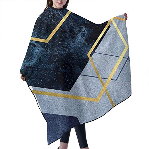 Dnwha Delantal Profesional Azul Marino y Dorado Geo de peluquería, Chal de poliéster de 55 x 66 Pulgadas, Apto para barbería o casa