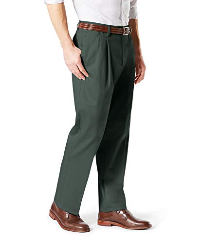 Dockers Men's Classic Fit Signature Khaki Lux Cotton Stretch Pants-Pleated D3, Olive Grove, 38W x 34L