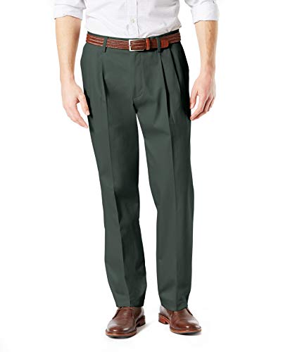 Dockers Men's Classic Fit Signature Khaki Lux Cotton Stretch Pants-Pleated D3, Olive Grove, 38W x 34L