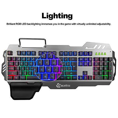 Docooler 7pin PK de 900 Gaming de Teclado RGB Luz de Fondo del Teclado de Ordenador con Soporte para móvil reposamuñecas Plata