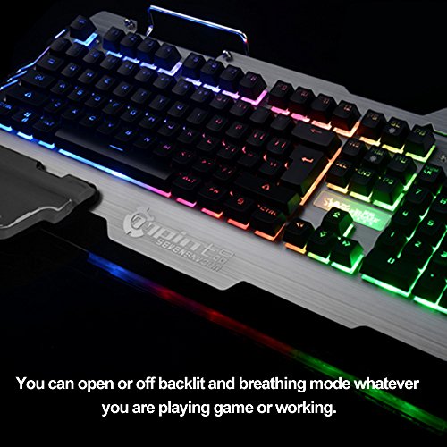 Docooler 7pin PK de 900 Gaming de Teclado RGB Luz de Fondo del Teclado de Ordenador con Soporte para móvil reposamuñecas Plata