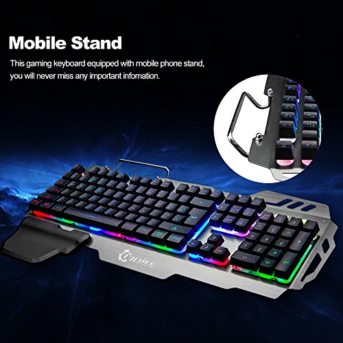 Docooler 7pin PK de 900 Gaming de Teclado RGB Luz de Fondo del Teclado de Ordenador con Soporte para móvil reposamuñecas Plata