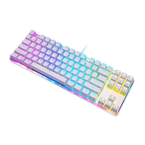 Docooler MOTOSPEED K87S Teclado mecánico para Juegos Teclado USB con Cable RGB Personalizado LED Retroiluminado con 87 Teclas（ Blanco + Interruptor Azul）