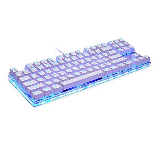Docooler MOTOSPEED K87S Teclado mecánico para Juegos Teclado USB con Cable RGB Personalizado LED Retroiluminado con 87 Teclas（ Blanco + Interruptor Azul）