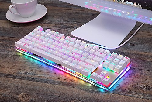 Docooler MOTOSPEED K87S Teclado mecánico para Juegos Teclado USB con Cable RGB Personalizado LED Retroiluminado con 87 Teclas（ Blanco + Interruptor Azul）