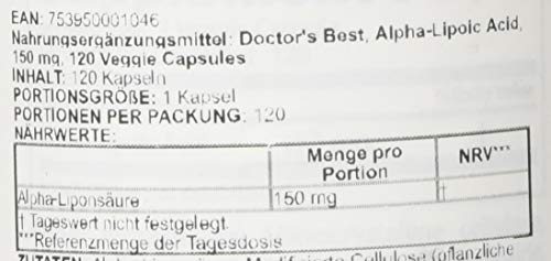Doctor's Best Alpha Lipoic Acid, 150mg - 120 vcaps 120 unidades 110 g