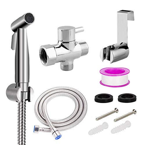 DoGeek Rociador Bidet, Bidet Sprayer Acero Inoxidable, Inodoro o Montaje en Pared, para Higiene Personal, Limpieza de Inodoro, Pañal para Bebé (Plata)