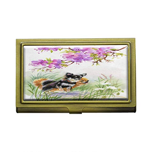 Dogs On The Nature - Tarjetero de acero inoxidable con diseño de acuarela para tarjetas de visita, color bronce