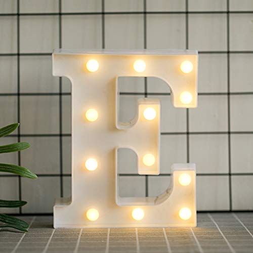 DON LETRA Letras Luminosas Decorativas con Luces LED, Letras del Alfabeto A-Z, Altura de 22cm, Color Blanco - Letra E