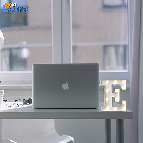 DON LETRA Letras Luminosas Decorativas con Luces LED, Letras del Alfabeto A-Z, Altura de 22cm, Color Blanco - Letra E