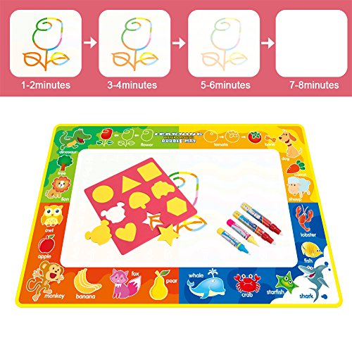 Doodle agua Aqua mate, Tablero de Escritura de Agua Mat Magic Pen Doodle del Aqua de los niños los juguetes del dibujo Mat juguete educativo Mat con 4 Magic Pen y plantillas de Draw,74x 49cm(Fruit)