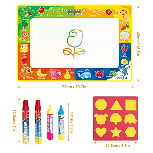 Doodle agua Aqua mate, Tablero de Escritura de Agua Mat Magic Pen Doodle del Aqua de los niños los juguetes del dibujo Mat juguete educativo Mat con 4 Magic Pen y plantillas de Draw,74x 49cm(Fruit)