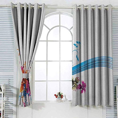 Doodle Cortina opaca floral abstracto de fantasía, bordes coloridos y grunge, hojas de resorte, espirales de cocina, cortina de aislamiento de 120 x 183 cm, multicolor