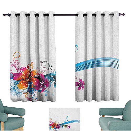 Doodle Cortina opaca floral abstracto de fantasía, bordes coloridos y grunge, hojas de resorte, espirales de cocina, cortina de aislamiento de 120 x 183 cm, multicolor