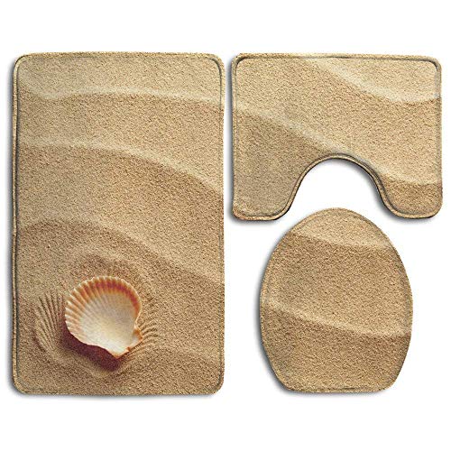 Dor675ser Bath Decor, Bath Rugs, On Golden Sand Spiritual Sea Animal Coastal Theme Beachy Art Print Cream Bathroom Rug 3 Piece Bath Mat Set Contour Rug and Lid Cover