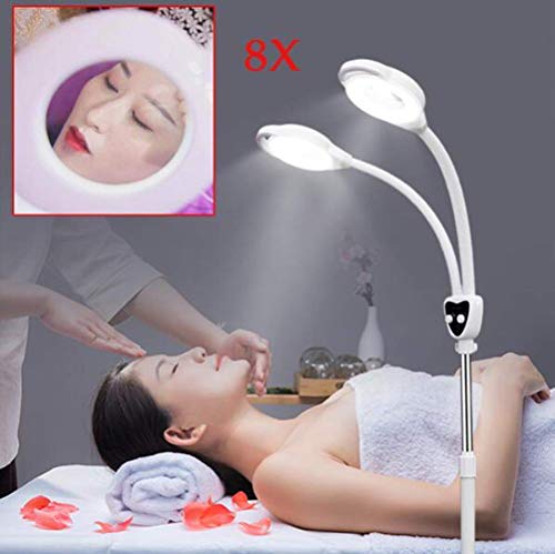 Dpliu Nail 8X de Doble Cabezal LED del salón de Belleza de luz fría Iluminación Comercial Lámpara de Aumento de Cristal de la lámpara sin Sombra de Ojos Belleza Lámpara de pie con Polea y regul
