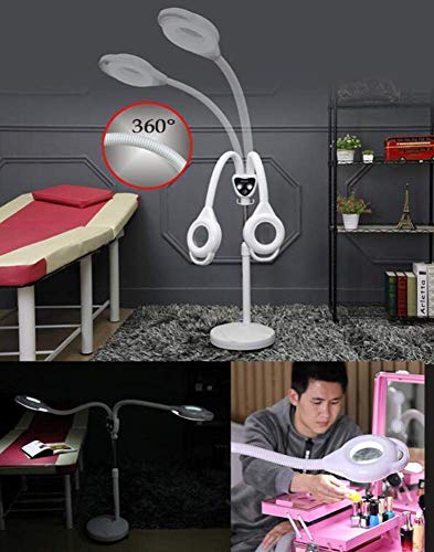 Dpliu Nail 8X de Doble Cabezal LED del salón de Belleza de luz fría Iluminación Comercial Lámpara de Aumento de Cristal de la lámpara sin Sombra de Ojos Belleza Lámpara de pie con Polea y regul