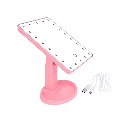 Dpliu USB de Maquillaje Espejo de baño con Leds de luz de la Pantalla táctil portátil Encendido for Arriba del Espejo cosmético Bandeja de Almacenamiento con for el hogar del Recorrido