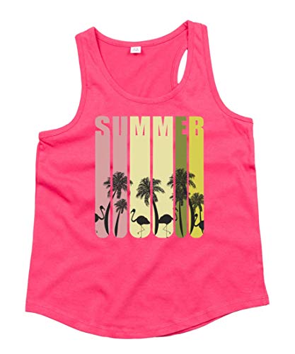 Druckerlebnis24 - Camiseta de tirantes unisex para niños y niñas, diseño de palmeras de flamenco rosa 128