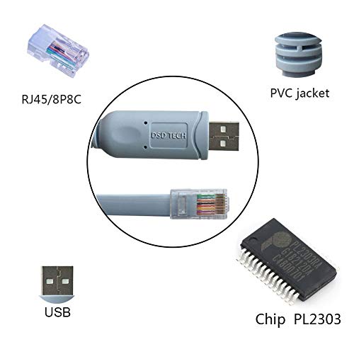 DSD TECH SH-RJ45P Cable de USB a Consola con Chip PL2303RA para conmutadores Cisco Routers 1.8M / 5.9FT