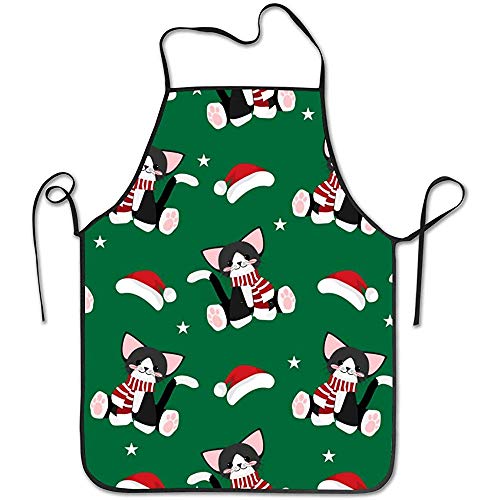 DSFA Christmas Cute Cat Funny Baking Apron Novedad Cooking Chef Gift para Hombres Mujeres Baking Gift Kitchen Apron 52 * 72cm