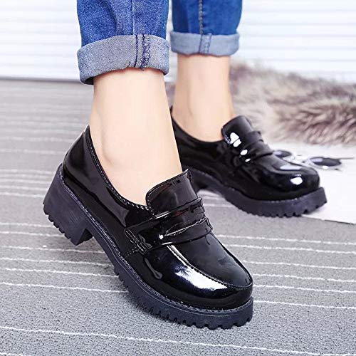 DuHLi Cute Lolita Girl Women Maid Boots Zapatos de Cuero con Punta Redonda Japón JK High School Uniforme Kawaii Sneakers Anime Cosplay,36