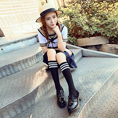 DuHLi Cute Lolita Girl Women Maid Boots Zapatos de Cuero con Punta Redonda Japón JK High School Uniforme Kawaii Sneakers Anime Cosplay,36