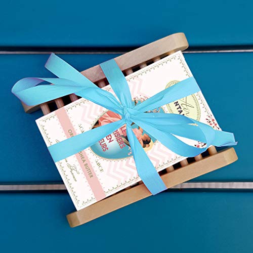 Dúo Jabonera De Madera Más Un Jabón Un Air D'Antan® /Aromático De Flor De Cerezo, Fresia/Aceite De Argán Orgánico/Manteca De Karité Orgánica, Sin Parabeno,100g/Regalo Mujer/Regalo Original