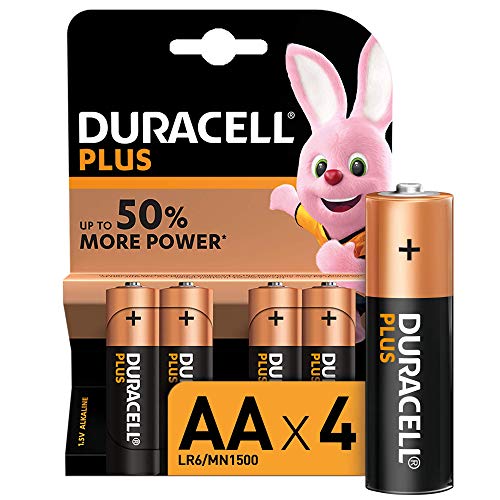 Duracell Plus AA - Pilas Alcalinas paquete de 4, 1.5 Voltios LR06 MX1500