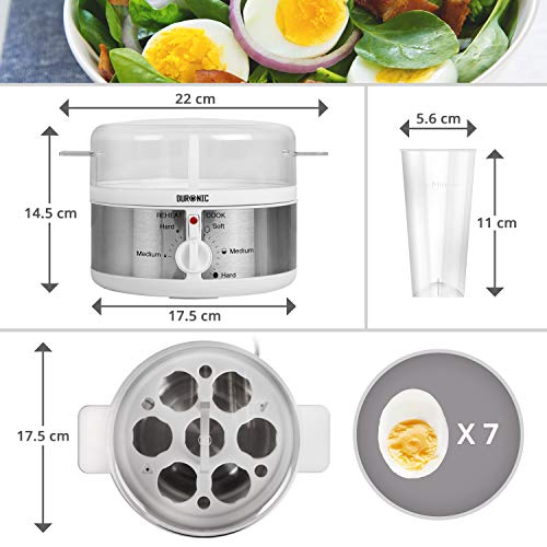 Duronic EB35 Cocedor de Huevos Eléctrico 350W con Capacidad de 1 a 7 Huevos Cocidos, Duros, Mollet y Pasados por Agua, 2 Tipos de Huevos a la Vez