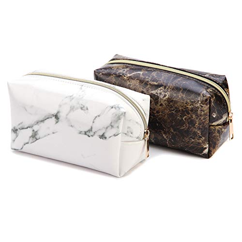 DXIA 2 Piezas Bolso Cosmético de Mármol, Bolso Portátil del Lavado del Viaje, Bolso Cosmético de Gran Capacidad del Almacenaje, Bolso Cosmético de PU con Cierre de Cremallera para Mujeres y Niñas