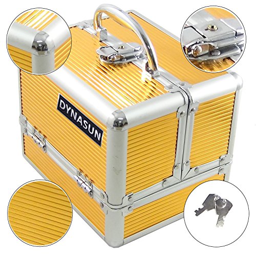 DynaSun BS35 21x17x17cm Oro Maletín Maquillaje Cosmética Estética Joyas Multiuso Caja Maleta Belleza Cofre Joyas Cabello Estuche