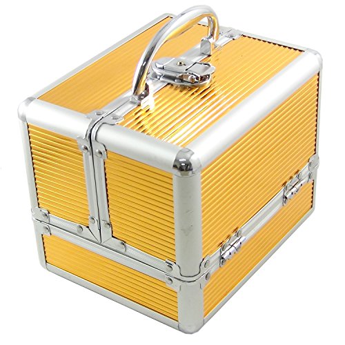 DynaSun BS35 21x17x17cm Oro Maletín Maquillaje Cosmética Estética Joyas Multiuso Caja Maleta Belleza Cofre Joyas Cabello Estuche
