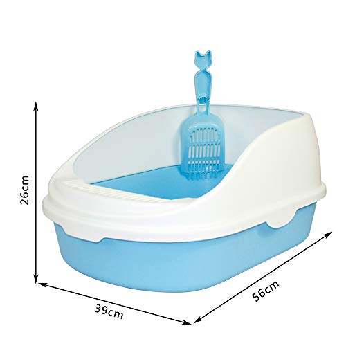 DZL Gatos Aseo Arenero Abierto para Mascotas Gatos 56 * 39 * 26cm Bandeja Sanitaria Plástica con Pala Bandeja Arena para Gatos Aseo Mascotas (Azul Cielo)