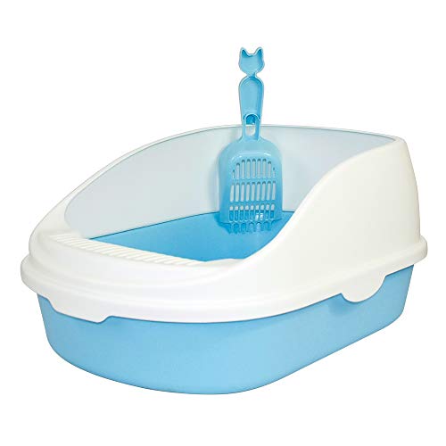 DZL Gatos Aseo Arenero Abierto para Mascotas Gatos 56 * 39 * 26cm Bandeja Sanitaria Plástica con Pala Bandeja Arena para Gatos Aseo Mascotas (Azul Cielo)