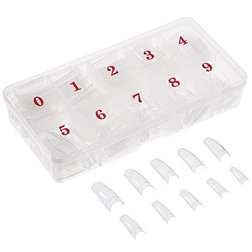 Ealicere 500 Piezas de Uñas Falsa Artificial Transparente 10 Tamaños Cubierta Completa Puntas Fake Art Nails Natural Francés Nails Tips