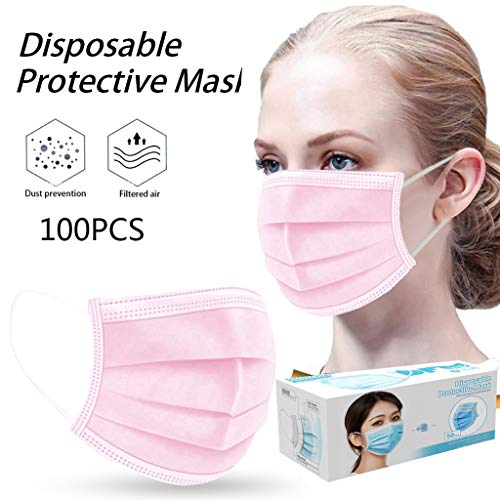 Earleye0 100 PC 3 Capas Transpirables con Elástico para Los Oídos, Adulto Protección Desechable No Tejido Black White Rosa