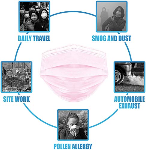Earleye0 100 PC 3 Capas Transpirables con Elástico para Los Oídos, Adulto Protección Desechable No Tejido Black White Rosa