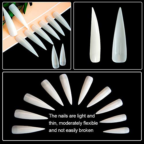 Ebanku 500 piezas Largo Puntas de Uñas Postizas Estilete, 10 Tamaños Artificial de Acrílico de Falso Uñas Clavo Para Familia de Bricolaje o Uso Profesional del Salón