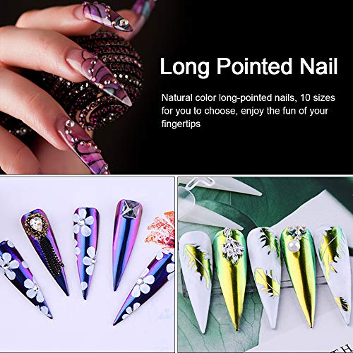 Ebanku 500 piezas Largo Puntas de Uñas Postizas Estilete, 10 Tamaños Artificial de Acrílico de Falso Uñas Clavo Para Familia de Bricolaje o Uso Profesional del Salón