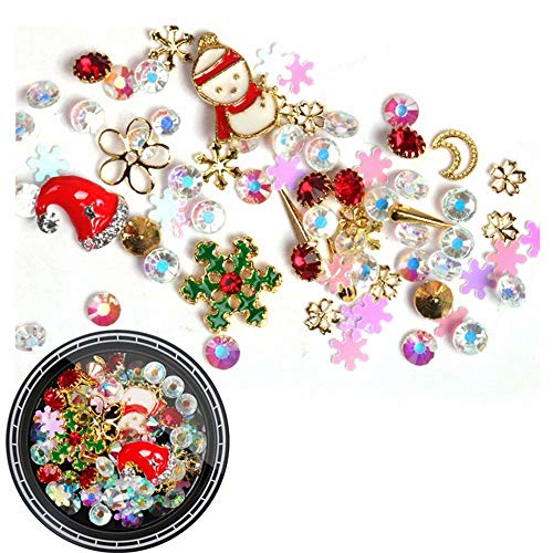 EBANKU 6 cajas de decoración de uñas 3D con diamantes de Navidad, Mixtas Diamantes De ImitacióN Cristales Coloridos Pernos De Metal Perlas Gemas Serie Temática Navideña 3D DIY DecoracióN de Uñas Arte