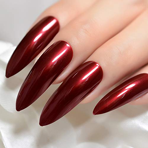 EchiQ - Puntas de uñas postizas afiladas extra largas de color rojo burdeos con puntas de Stilettos UV Gel Salon Party Press on Fake Nail Art