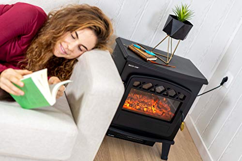 ECO-DE Chimenea eléctrica, Calefactor 900/1800 Watts con termostato Regulable, Efecto Fuego Real con Leña Decorativa y Llamas Regulables y Libre de Humos ECO-CHI-522