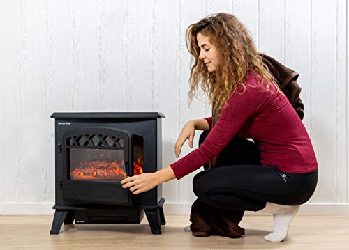 ECO-DE Chimenea eléctrica, Calefactor 900/1800 Watts con termostato Regulable, Efecto Fuego Real con Leña Decorativa y Llamas Regulables y Libre de Humos ECO-CHI-522