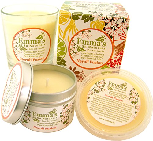 Eco soja vela perfumada de Emma en una lata con tapa con Neroli La fusión