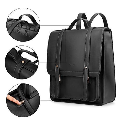 ECOSUSI Mochila Pase de Mujeres Impermeable Mochila para Portátil con Bolso Desmontable Bolso de maletín de Cuero Suave de 13 Pulgadas Ordenador Portátil Mochila de Daypacks Negocios Negro