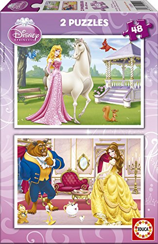 Educa Borrás 15595 Educa-Princesas Aurora y Bella Disney. 2 Puzzles Infantiles de 48 Piezas. +3 años. Ref