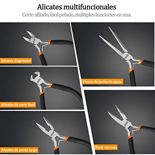 E·Durable 5pcs 125mm Alicates tenaza Para el mantenimiento diario industrial, electromecánico, instrumentación, herramientas de reparación de electrodomésticos
