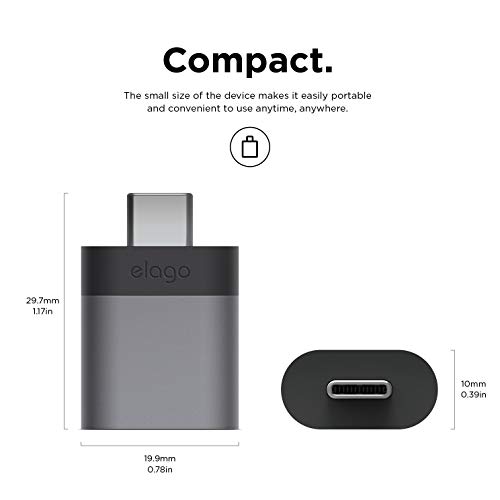 elago Mini Adaptador de Aluminio USB-C a USB 3.0 Hembra Compatible con MacBook Pro 2018/2017, MacBook Air 2018 y Otros Dispositivos con USB C [Exacto Coincidencia de Color con MacBook] - Gris Espacial